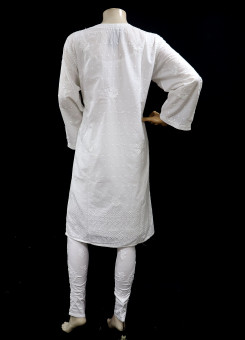 ISHIEQA's White Cotton Chikankari Kurti  - LC0401A 