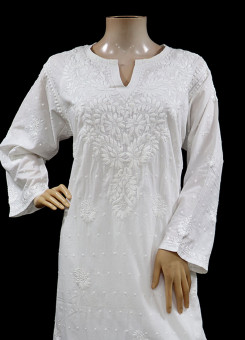 ISHIEQA's White Cotton Chikankari Kurti  - LC0401A 
