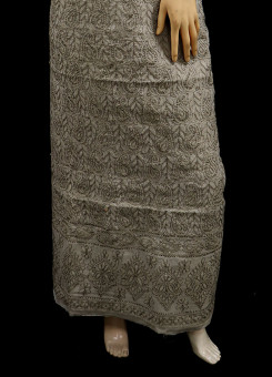 ISHIEQAs Chikan Grey A Chanderi Kurti Fabric - AN0105E