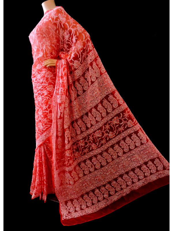 ISHIEQA's Coral Georgette Chikankari Saree- DC0202C