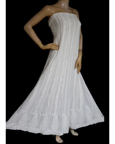 ISHIEQA's White Pure Georgette Anarkali Kurti Fabric - KL0813D