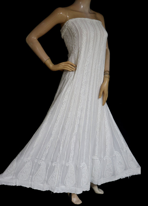 ISHIEQA's White Pure Georgette Anarkali Kurti Fabric - KL0813D