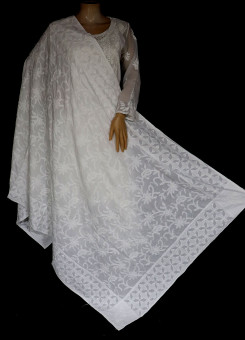 ISHIEQA's White Cotton Chikankari Dupatta - SC0114D