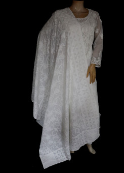 ISHIEQA's White Cotton Chikankari Dupatta - SC0114D