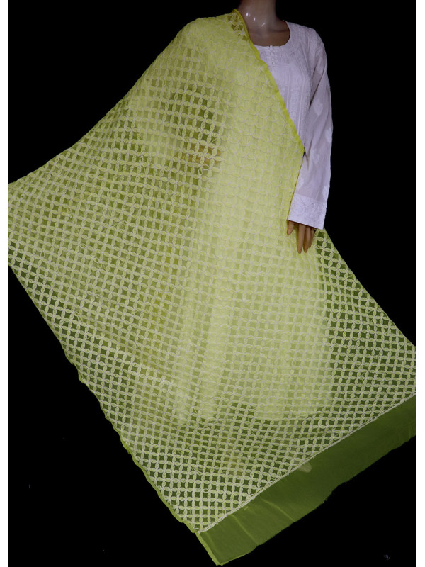 ISHIEQA's Yellow Georgette Chikankari Dupatta - KL0311D