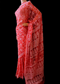 ISHIEQA's Coral Georgette Chikankari Saree- DC0202C