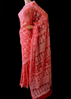 ISHIEQA's Coral Georgette Chikankari Saree- DC0202C