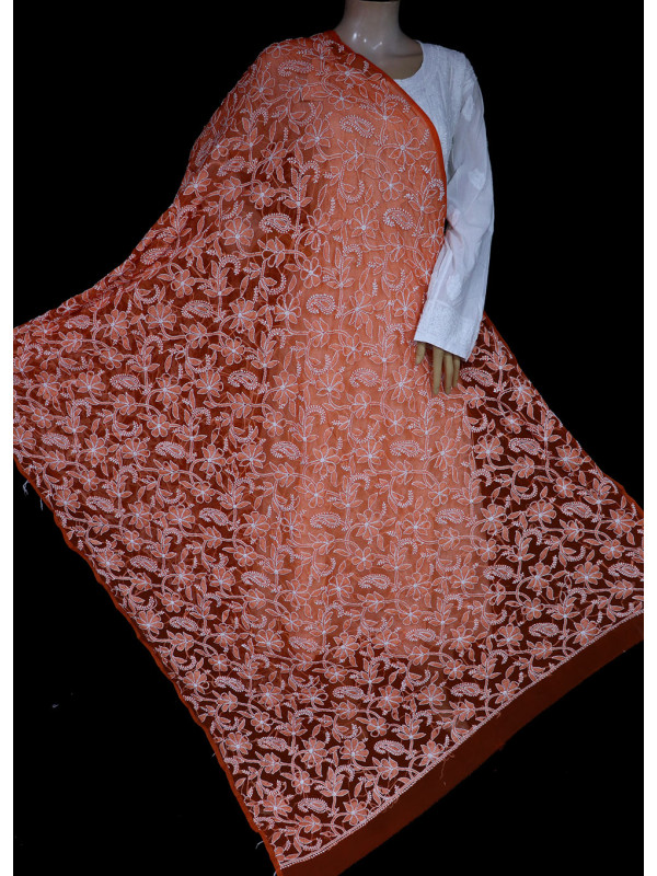 ISHIEQA's Orange Georgette Chikankari Dupatta - KL0311D