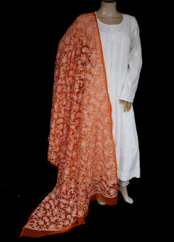 ISHIEQA's Orange Georgette Chikankari Dupatta - KL0311D