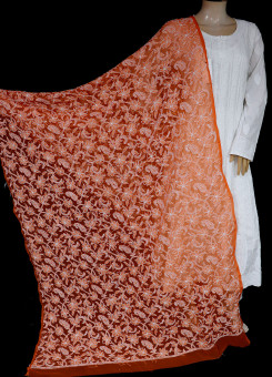 ISHIEQA's Orange Georgette Chikankari Dupatta - KL0311D