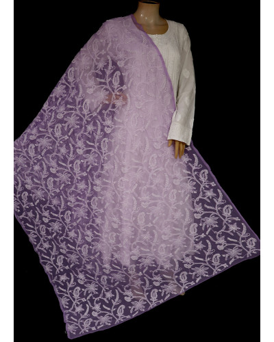 ISHIEQA's Purple Georgette Chikankari Dupatta - MV1207D