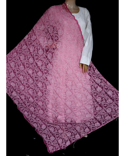 ISHIEQA's Dark Pink Georgette Chikankari Dupatta - MV1207D