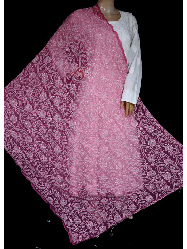 ISHIEQA's Dark Pink Georgette Chikankari Dupatta - MV1207D