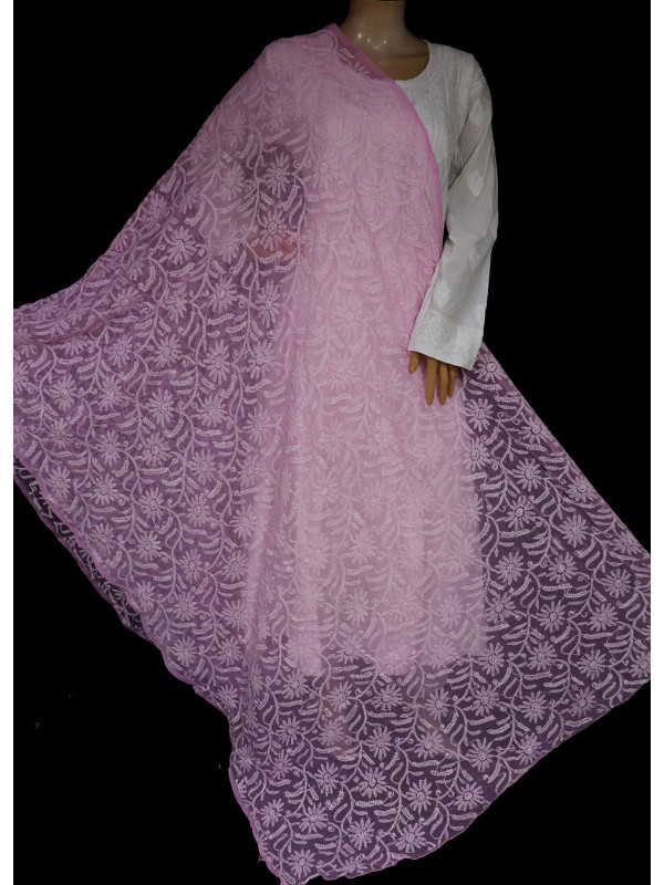 ISHIEQA's Pink Georgette Chikankari Dupatta - MV1207D