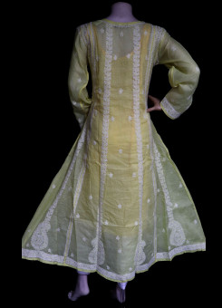 ISHIEQA's Designer Yellow A-Line Cotton Chikankari Kurti - RR0406D