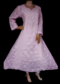 ISHIEQA's Designer Pink A-Line Cotton Chikankari Kurti - RR0503D