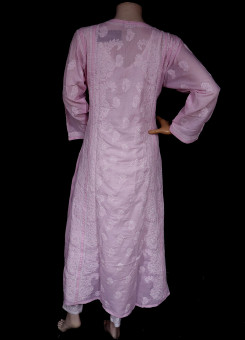 ISHIEQA's Designer Pink A-Line Cotton Chikankari Kurti - RR0503D