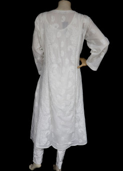 ISHIEQA's Designer White A-Line Cotton Chikankari Kurti - RR0503D