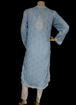 ISHIEQA's Blue Malmal Brasso Chikankari Kurti - RR0404D