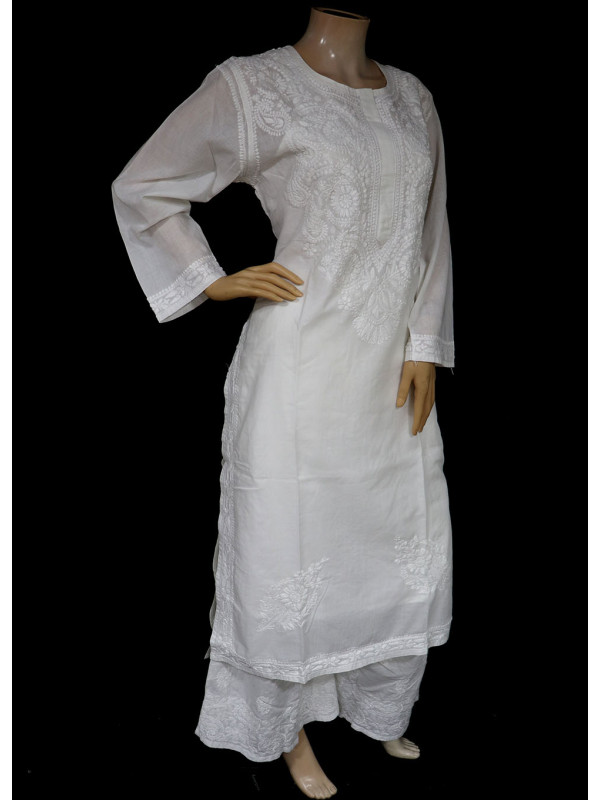 ISHIEQA's White Cotton Chikankari Kurti - RR0401D