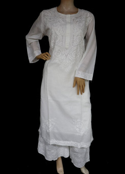 ISHIEQA's White Cotton Chikankari Kurti - RR0401D