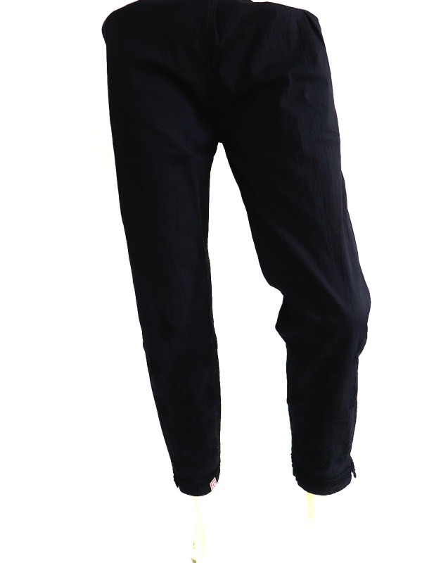 ISHIEQA's Black Streachable Cotton Chikankari Pant - AN0402D