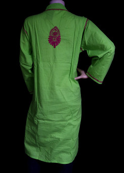 ISHIEQA's Green-Pink Cotton Chikankari Kurti  - SF0203A
