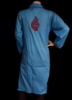 ISHIEQA's Blue-Red Cotton Chikankari Kurti  - SF0203A