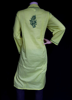 ISHIEQA's Yellow-Green Cotton Chikankari Kurti - SF0203A