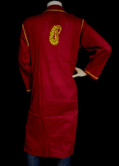 ISHIEQA's Maroon-Yellow Cotton Chikankari Kurti  - SF0203A