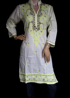 ISHIEQA's Lemon Cotton Chikankari Kurti  - SF0301A