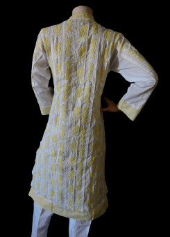 ISHIEQA's White-L Cotton Chikankari Kurti - LC011AB