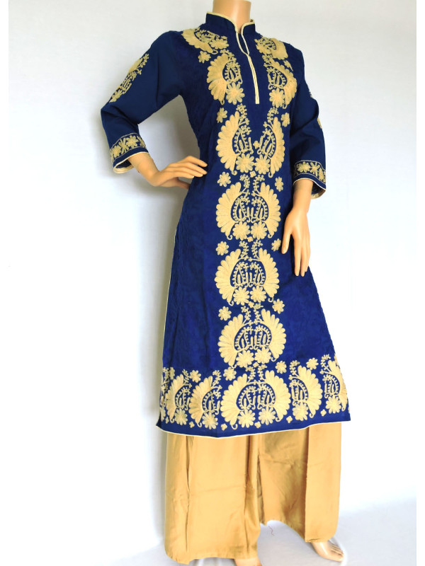 ISHIEQA's Aari work Ink Blue Cotton Kurti  - DC0407B