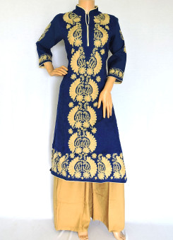 ISHIEQA's Aari work Ink Blue Cotton Kurti  - DC0407B