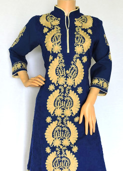ISHIEQA's Aari work Ink Blue Cotton Kurti  - DC0407B