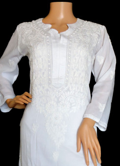 ISHIEQA's White Cotton Chikankari Kurti  - SF0204A