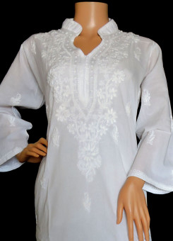 ISHIEQA's White Cotton Chikankari Kurti  - SF0301A