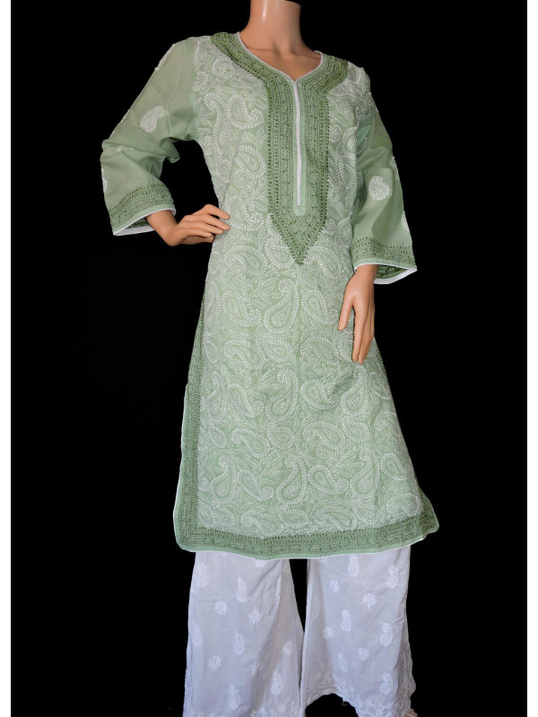ISHIEQA's Green Cotton Chikankari Kurti  - AN0201C