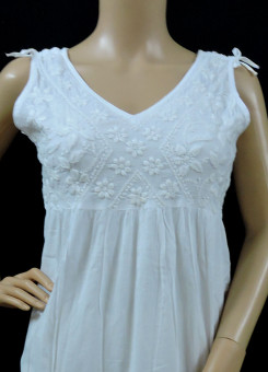 ISHIEQA's White Sleeveless Cotton Chikankari Top - SF0201A
