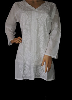 ISHIEQA's White Chikankari Cotton Short top - DC0802C