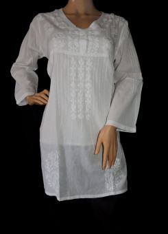 ISHIEQA's White Chikankari Cotton Short top - DC0803C