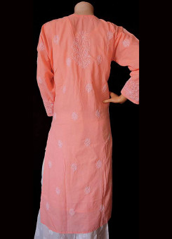 ISHIEQA's Peach Cotton Chikankari Kurti-DC0404C