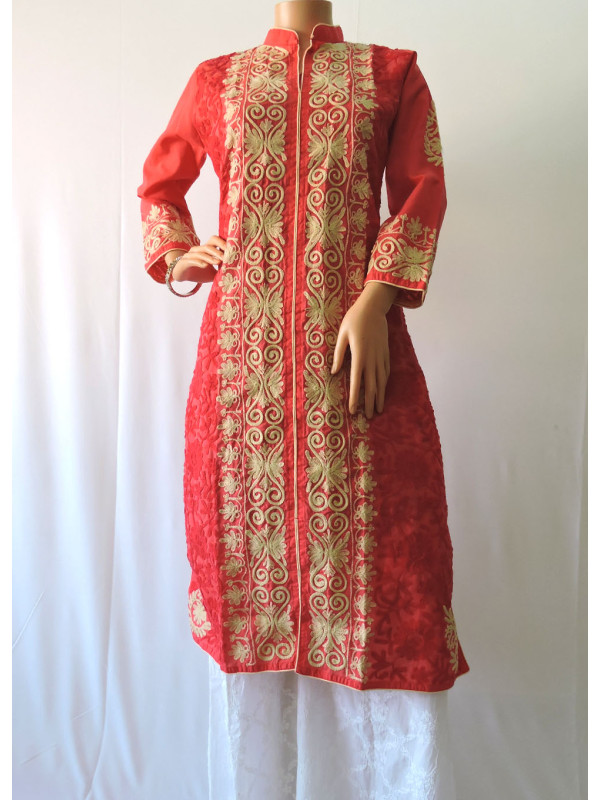 ISHIEQA's Aari work Coral-B Cotton Kurti  - DC0101B 