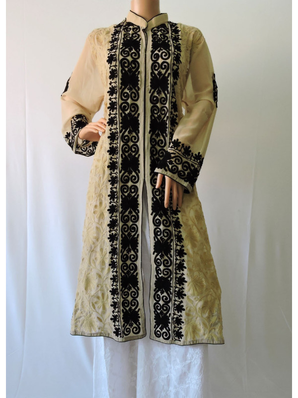 ISHIEQA's Aari work Sherwani pattern Beige georgette Kurti  - DC0102B
