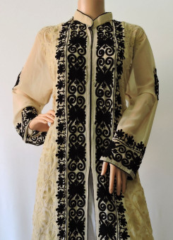 ISHIEQA's Aari work Sherwani pattern Beige georgette Kurti  - DC0102B