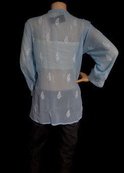 ISHIEQA's Blue Georgette Chikankari Top - DC0117B