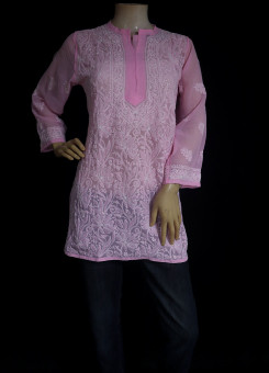 ISHIEQA's  Pink Georgette Chikankari Top - DC0117B