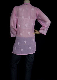 ISHIEQA's  Pink Georgette Chikankari Top - DC0117B