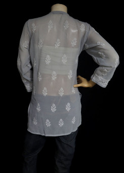ISHIEQA's Grey Georgette Chikankari Top - DC0117B