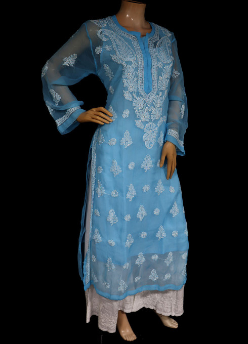Georgette chikankari hot sale kurtis